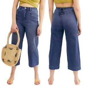 WE THE FREE by Free People Curvy Lace-Up Back Wide Leg Jeans
